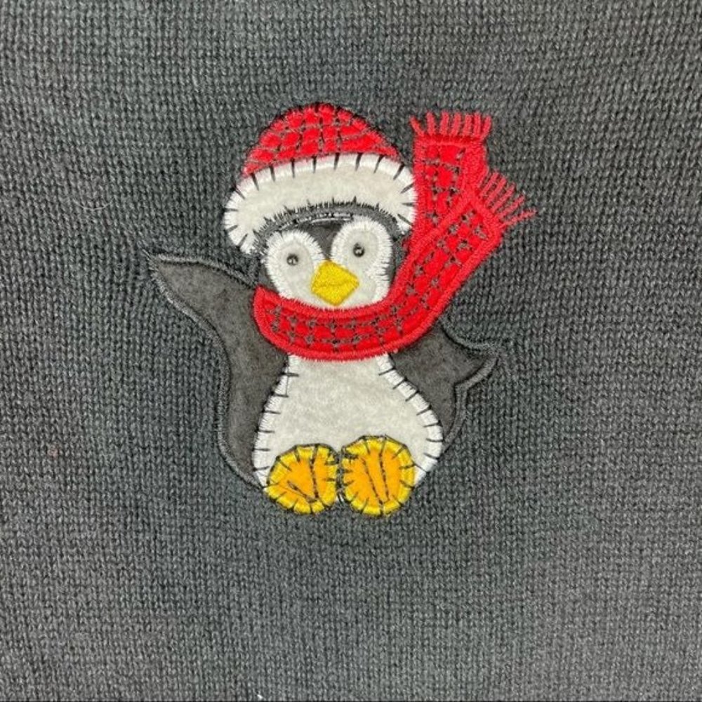 White Stag Black Holiday Embroidered Penguin Button Up Cardigan Size Medium - Picture 5 of 7